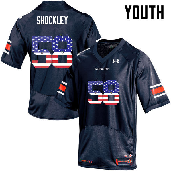 Youth #58 Josh Shockley Auburn Tigers USA Flag Fashion College Football Jerseys-Navy